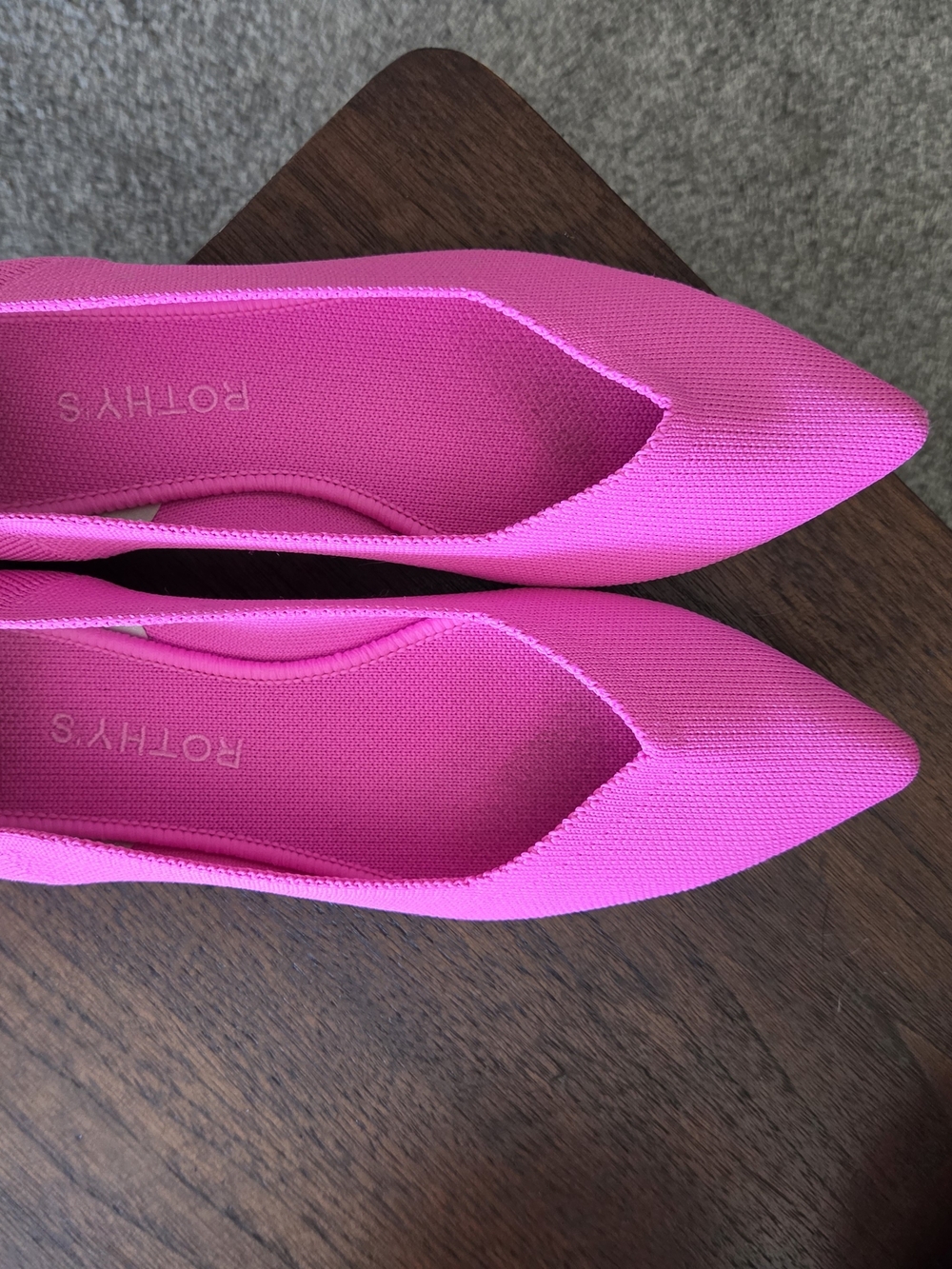 Rothy's Pointed Slip-On Flats in Neon Pink Knit